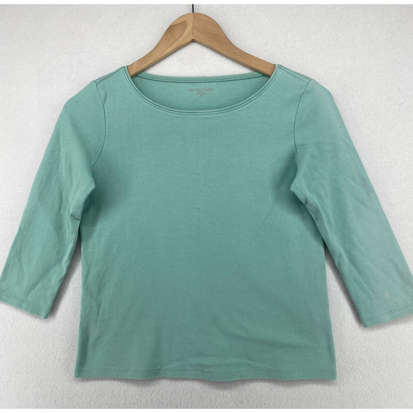 EILEEN FISHER Top PP Petite Cotton Interlock Jersey Round Neck 3/4 Sleeve Green - Picture 1 of 12